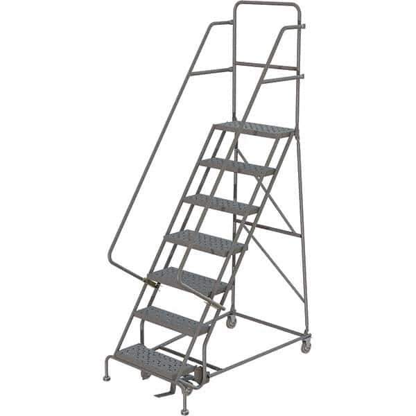TRI-ARC - 106" 7 Step Rolling Platform Ladder - 450 Lb Capacity, 70" Platform Height, 27" Base Width x 57" Depth, Perforated Tread - Eagle Tool & Supply