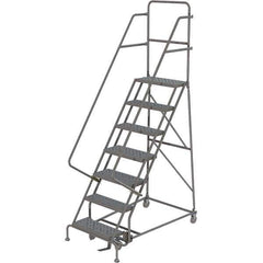 TRI-ARC - 106" 7 Step Rolling Platform Ladder - 450 Lb Capacity, 70" Platform Height, 27" Base Width x 57" Depth, Perforated Tread - Eagle Tool & Supply