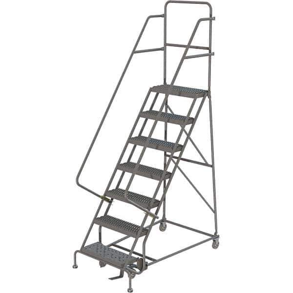 TRI-ARC - 103" 7 Step Ladder - 350 Lb Capacity, 70" Platform Height, 30" Base Width x 56" Depth, Heavy-Duty Serrated Grating - Eagle Tool & Supply