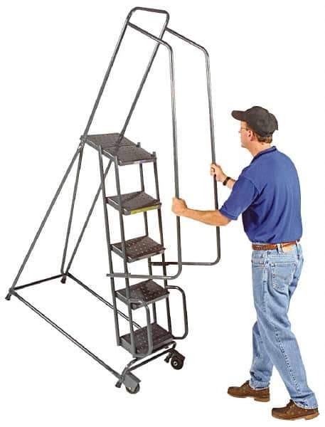Ballymore - 68" 4 Step Ladder - Tilt & Roll Safety Ladder, 450 Lb Capacity, 38" Platform Height, 30" Base Width x 35" Base Depth, Abrasive Mat Tread - Eagle Tool & Supply