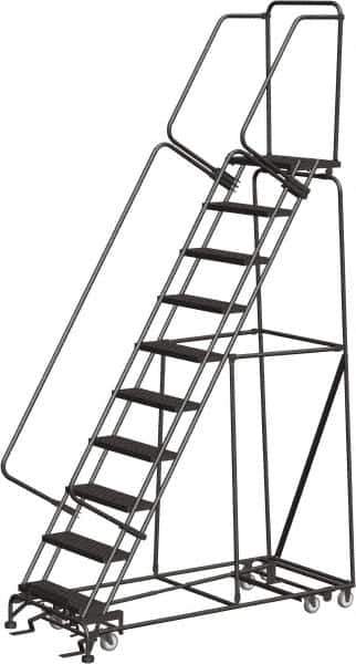 Ballymore - 133" 10 Step All-Directional Ladder - Rolling Safety Ladder, 450 Lb Capacity, 100" Platform Height, 32" Base Width x 74" Depth, Perforated Tread - Eagle Tool & Supply