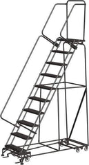 Ballymore - 133" 10 Step All-Directional Ladder - Rolling Safety Ladder, 450 Lb Capacity, 100" Platform Height, 32" Base Width x 74" Depth, Heavy-Duty Serrated Grating - Eagle Tool & Supply