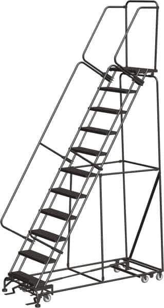 Ballymore - 143" 11 Step All-Directional Ladder - Rolling Safety Ladder, 450 Lb Capacity, 110" Platform Height, 32" Base Width x 80" Depth, Heavy-Duty Serrated Grating - Eagle Tool & Supply