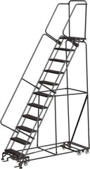 Ballymore - 143" 11 Step All-Directional Ladder - Rolling Safety Ladder, 450 Lb Capacity, 110" Platform Height, 32" Base Width x 80" Depth, Heavy-Duty Serrated Grating - Eagle Tool & Supply