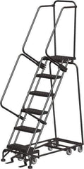 Ballymore - 93" 6 Step Ladder - Rolling Safety Ladder, 450 Lb Capacity, 60" Platform Height, 24" Base Width x 49" Depth, Abrasive Mat Tread - Eagle Tool & Supply