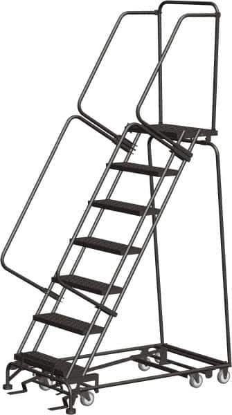 Ballymore - 103" 7 Step Ladder - Rolling Safety Ladder, 450 Lb Capacity, 70" Platform Height, 30" Base Width x 55" Depth, Expanded Metal Tread - Eagle Tool & Supply