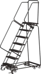 Ballymore - 103" 7 Step Ladder - Rolling Safety Ladder, 450 Lb Capacity, 70" Platform Height, 30" Base Width x 55" Depth, Heavy-Duty Serrated Grating - Eagle Tool & Supply