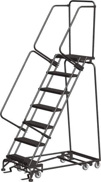 Ballymore - 103" 7 Step Ladder - Rolling Safety Ladder, 450 Lb Capacity, 70" Platform Height, 30" Base Width x 55" Depth, Abrasive Mat Tread - Eagle Tool & Supply