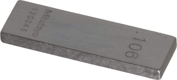 Mitutoyo - 0.106" Rectangular Steel Gage Block - Accuracy Grade AS-1, Includes Certificate of Inspection - Eagle Tool & Supply