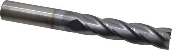 Hertel - 3/4", 3" LOC, 3/4" Shank Diam, 6" OAL, 4 Flute, Solid Carbide Square End Mill - Single End, TiCN Finish, Spiral Flute, 30° Helix, Centercutting, Right Hand Cut, Right Hand Flute - Eagle Tool & Supply