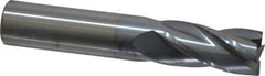 Hertel - 5/8", 1-1/4" LOC, 5/8" Shank Diam, 3-1/2" OAL, 4 Flute, Solid Carbide Square End Mill - Single End, TiCN Finish, Spiral Flute, 30° Helix, Centercutting, Right Hand Cut, Right Hand Flute - Eagle Tool & Supply