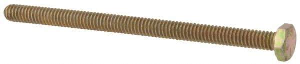 Made in USA - 1/4-20 UNC, 4" Length Under Head Hex Head Cap Screw - Fully Threaded, Grade 8 Alloy Steel, Zinc Yellow Dichromate Finish, 7/16" Hex - Eagle Tool & Supply