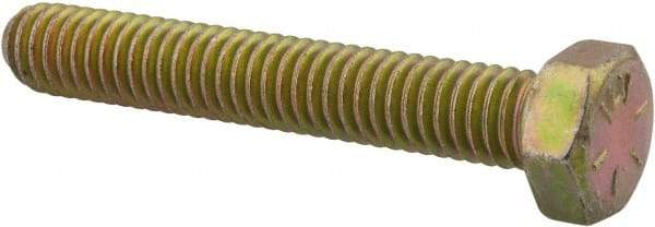 Made in USA - 5/16-18 UNC, 2" Length Under Head Hex Head Cap Screw - Fully Threaded, Grade 8 Alloy Steel, Zinc Yellow Dichromate Finish, 1/2" Hex - Eagle Tool & Supply