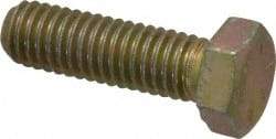 Made in USA - 3/8-16 UNC, 1-1/4" Length Under Head Hex Head Cap Screw - Fully Threaded, Grade 8 Alloy Steel, Zinc Yellow Dichromate Finish, 9/16" Hex - Eagle Tool & Supply
