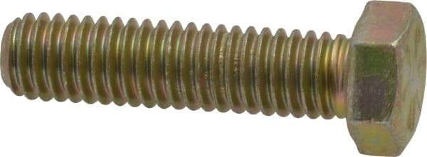 Made in USA - 3/8-16 UNC, 1-1/2" Length Under Head Hex Head Cap Screw - Fully Threaded, Grade 8 Alloy Steel, Zinc Yellow Dichromate Finish, 9/16" Hex - Eagle Tool & Supply