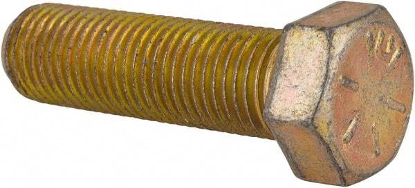 Made in USA - 7/16-20 UNF, 1-1/2" Length Under Head Hex Head Cap Screw - Fully Threaded, Grade 8 Alloy Steel, Zinc Yellow Dichromate Finish, 5/8" Hex - Eagle Tool & Supply