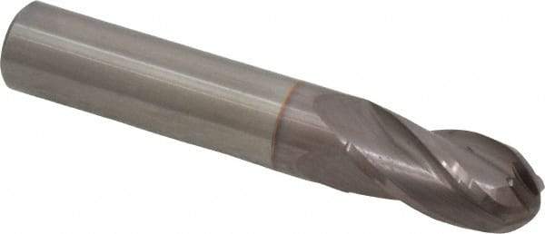 Hertel - 1/2" Diam, 1" LOC, 4 Flute Solid Carbide Ball End Mill - TiCN Finish, Single End, 3" OAL, 1/2" Shank Diam - Eagle Tool & Supply
