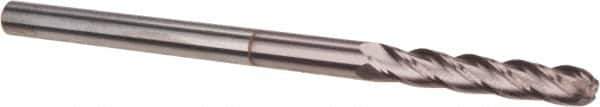 Hertel - 1/8" Diam, 3/4" LOC, 4 Flute Solid Carbide Ball End Mill - TiCN Finish, Single End, 2-1/4" OAL, 1/8" Shank Diam - Eagle Tool & Supply