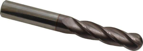 Hertel - 1/2" Diam, 2" LOC, 4 Flute Solid Carbide Ball End Mill - TiCN Finish, Single End, 4" OAL, 1/2" Shank Diam - Eagle Tool & Supply