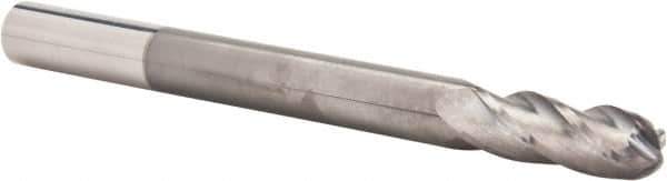 Hertel - 1/2" Diam, 1-1/2" LOC, 4 Flute Solid Carbide Ball End Mill - TiCN Finish, Single End, 6" OAL, 1/2" Shank Diam - Eagle Tool & Supply