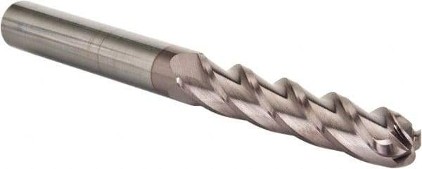 Hertel - 1/2" Diam, 3" LOC, 4 Flute Solid Carbide Ball End Mill - TiCN Finish, Single End, 6" OAL, 1/2" Shank Diam - Eagle Tool & Supply