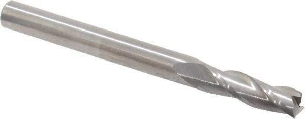 Hertel - 3/16", 5/8" LOC, 3/16" Shank Diam, 2" OAL, 3 Flute, Solid Carbide Square End Mill - Single End, Uncoated, Spiral Flute, 30° Helix, Centercutting, Right Hand Cut - Eagle Tool & Supply