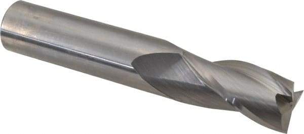 Hertel - 5/8", 1-1/4" LOC, 5/8" Shank Diam, 3-1/2" OAL, 3 Flute, Solid Carbide Square End Mill - Single End, Uncoated, Spiral Flute, 30° Helix, Centercutting, Right Hand Cut - Eagle Tool & Supply