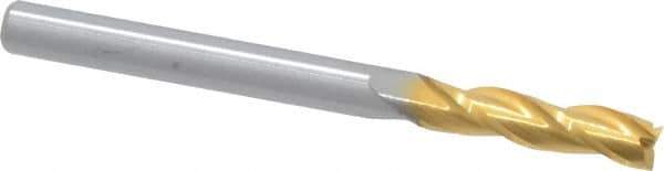 Hertel - 1/8", 1/2" LOC, 1/8" Shank Diam, 1-1/2" OAL, 3 Flute, Solid Carbide Square End Mill - Single End, TiN Finish, Spiral Flute, 30° Helix, Centercutting, Right Hand Cut - Eagle Tool & Supply