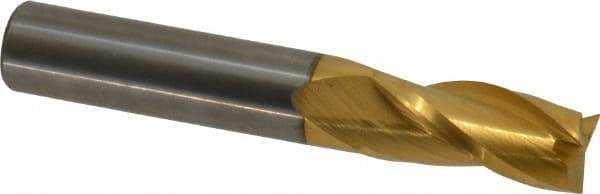 Hertel - 7/16", 1" LOC, 7/16" Shank Diam, 2-3/4" OAL, 3 Flute, Solid Carbide Square End Mill - Single End, TiN Finish, Spiral Flute, 30° Helix, Centercutting, Right Hand Cut - Eagle Tool & Supply