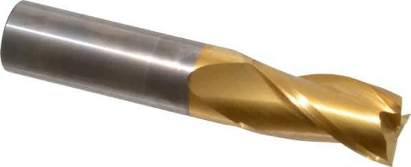 Hertel - 3/4", 1-1/2" LOC, 3/4" Shank Diam, 4" OAL, 3 Flute, Solid Carbide Square End Mill - Single End, TiN Finish, Spiral Flute, 30° Helix, Centercutting, Right Hand Cut - Eagle Tool & Supply