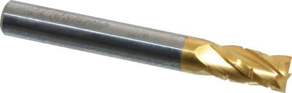 Hertel - 1/4" Diam, 1/2" LOC, 4 Flute Solid Carbide Roughing Square End Mill - TiN Finish, 2" OAL, 1/4" Shank Diam, Single End, Centercutting - Eagle Tool & Supply
