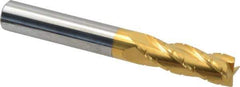 Hertel - 3/8" Diam, 1-1/8" LOC, 4 Flute Solid Carbide Roughing Square End Mill - TiN Finish, 3" OAL, 3/8" Shank Diam, Single End, Centercutting - Eagle Tool & Supply