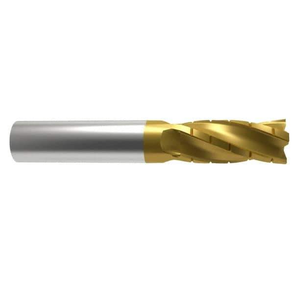 Hertel - 1/2" Diam, 1" LOC, 4 Flute Solid Carbide Roughing Square End Mill - TiN Finish, 3" OAL, 1/2" Shank Diam, Single End, Centercutting - Eagle Tool & Supply