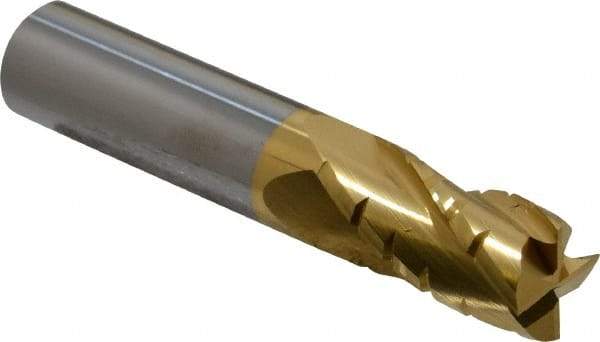 Hertel - 3/4" Diam, 1-1/2" LOC, 4 Flute Solid Carbide Roughing Square End Mill - TiN Finish, 4" OAL, 3/4" Shank Diam, Single End, Centercutting - Eagle Tool & Supply