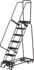 Ballymore - 103" 7 Step All-Directional Ladder - Rolling Safety Ladder, 450 Lb Capacity, 70" Platform Height, 24" Base Width x 55" Depth, Perforated Tread - Eagle Tool & Supply