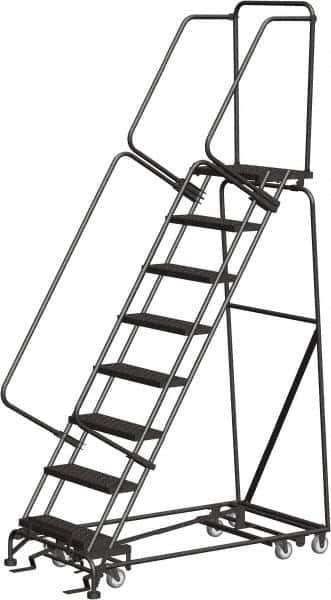 Ballymore - 113" 8 Step Ladder - Rolling Safety Ladder, 450 Lb Capacity, 80" Platform Height, 32" Base Width x 61" Depth, Heavy-Duty Serrated Grating - Eagle Tool & Supply