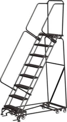 Ballymore - 113" 8 Step Ladder - Rolling Safety Ladder, 450 Lb Capacity, 80" Platform Height, 32" Base Width x 61" Depth, Abrasive Mat Tread - Eagle Tool & Supply