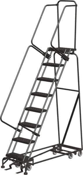 Ballymore - 113" 8 Step Ladder - Rolling Safety Ladder, 450 Lb Capacity, 80" Platform Height, 24" Base Width x 61" Depth, Abrasive Mat Tread - Eagle Tool & Supply