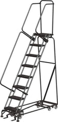 Ballymore - 113" 8 Step All-Directional Ladder - Rolling Safety Ladder, 450 Lb Capacity, 80" Platform Height, 24" Base Width x 61" Depth, Perforated Tread - Eagle Tool & Supply