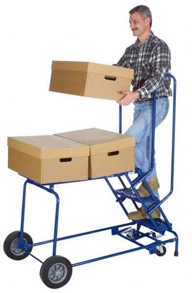 Ballymore - 60" 3 Step Ladder/Cart - 1,000 Lb Capacity, 30" Platform Height, 24" Base Width x 41" Depth, Expanded Metal Tread - Eagle Tool & Supply