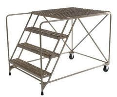 PW Platforms - 4 Step, 40 Inch Overall Height, Heavy Duty Serrated Grating, Steel Work Platform - 600 Lb. Load Capacity, 40 Inch Platform Height, 38 Inch Base Width x 54 Inch Base Depth - Eagle Tool & Supply