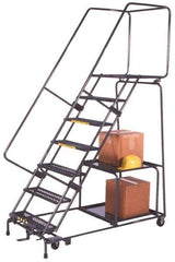 Ballymore - 103" 7 Step Ladder - Safety Stock Picking Ladder, 450 Lb Capacity, 70" Platform Height, 30" Base Width x 61" Depth, Perforated Tread - Eagle Tool & Supply