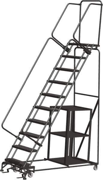 Ballymore - 133" 10 Step Stock-Picking Ladder - 450 Lb Capacity, 100" Platform Height, 32" Base Width x 74" Depth, Perforated Tread - Eagle Tool & Supply