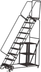 Ballymore - 133" 10 Step Stock-Picking Ladder - 450 Lb Capacity, 100" Platform Height, 32" Base Width x 74" Depth, Perforated Tread - Eagle Tool & Supply