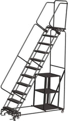 Ballymore - 143" 11 Step Ladder - Safety Stock Picking Ladder, 450 Lb Capacity, 110" Platform Height, 32" Base Width x 80" Depth, Expanded Metal Tread - Eagle Tool & Supply