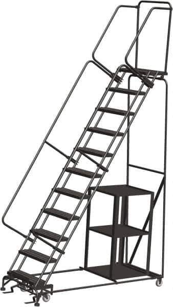 Ballymore - 143" 11 Step Ladder - Safety Stock Picking Ladder, 450 Lb Capacity, 110" Platform Height, 32" Base Width x 80" Depth, Expanded Metal Tread - Eagle Tool & Supply