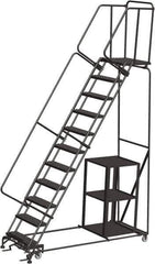 Ballymore - 143" 11 Step Ladder - Safety Stock Picking Ladder, 450 Lb Capacity, 110" Platform Height, 32" Base Width x 87" Depth, Expanded Metal Tread - Eagle Tool & Supply