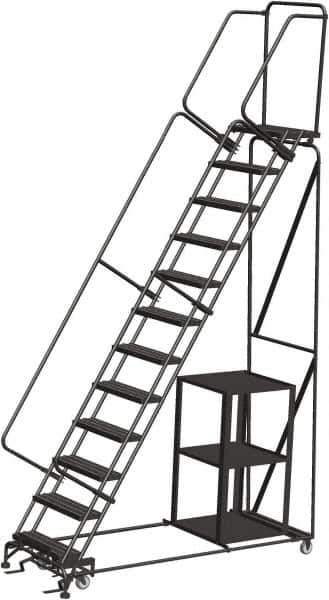 Ballymore - 153" 12 Step Stock-Picking Ladder - 450 Lb Capacity, 120" Platform Height, 32" Base Width x 87" Depth, Expanded Metal Tread - Eagle Tool & Supply