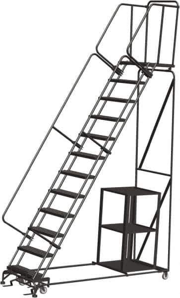 Ballymore - 153" 12 Step Ladder - Safety Stock Picking Ladder, 450 Lb Capacity, 120" Platform Height, 32" Base Width x 93" Depth, Expanded Metal Tread - Eagle Tool & Supply