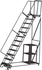 Ballymore - 153" 12 Step Ladder - Safety Stock Picking Ladder, 450 Lb Capacity, 120" Platform Height, 32" Base Width x 93" Depth, Perforated Tread - Eagle Tool & Supply